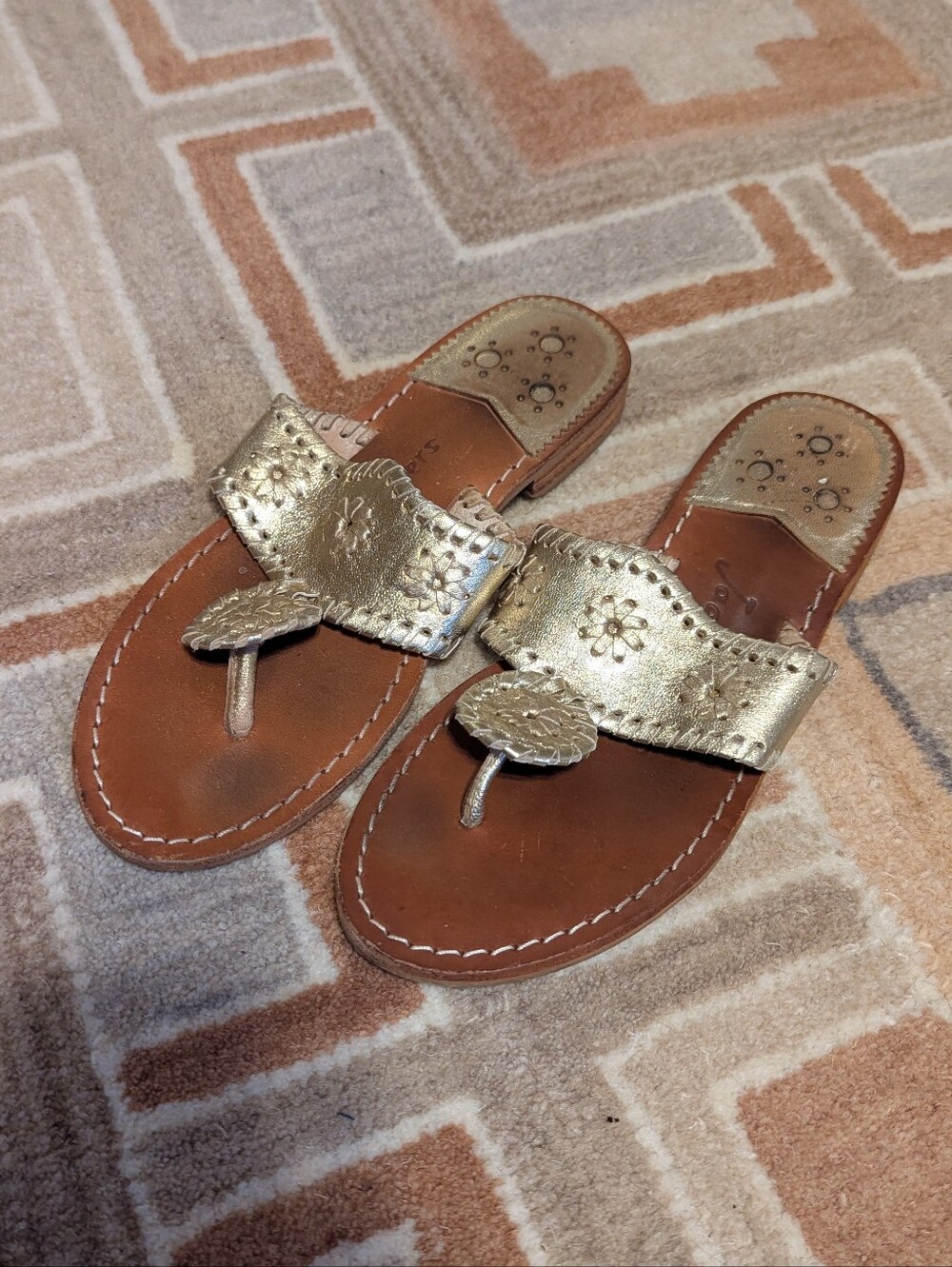 Jack Rogers Metallic Gold Flat Sandal Size 6.5 Good Condition